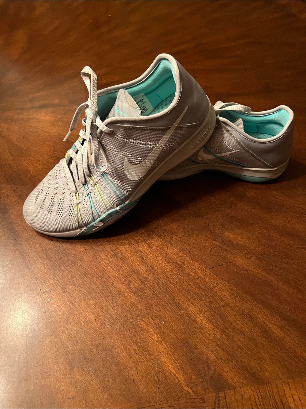 Nike Women's Light Gray and Teal Training Sneakers